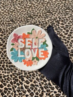 SELF LOVE 🧡 Ceramic Plate Decor Flower Dorm Art Home Care Mental Health GenZ